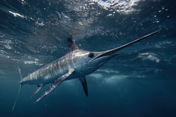 A swordfish in the water.