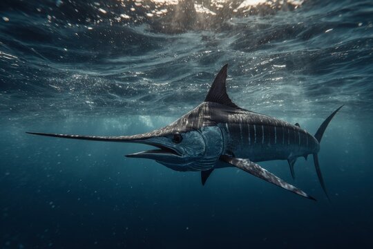A swordfish in the water.
