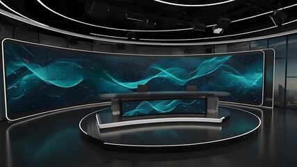 Modern Virtual TV Studio News Set Background with futuristic wave screen technology