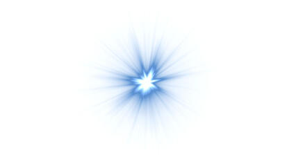 Fototapeta premium Blue glowing abstract light burst effect on white background, star flare, energy impact, and technological power concept
