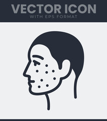 Profile icon of a human head showing skin problems like acne or blemishes, representing dermatological issues health