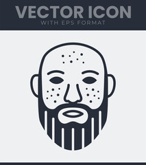 Bearded man's head vector icon with dots representing skin texture or condition