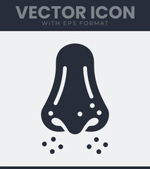 Human nose icon with dots representing a sneeze, allergy, or cold symptoms health and medical concept vector graphic
