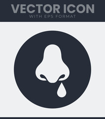 Nose with running droplet icon representing flu, cold, allergy, or nasal discharge medical symptom sign
