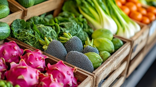 Fresh produce in wooden crates. - Powered by Adobe