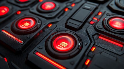 Fototapeta premium Futuristic red glowing tech components.