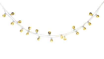 String of decorative christmas lights with a warm glow against a black background creating a festive mood