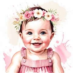 Watercolor Baby Girl Portrait