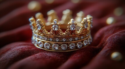 Golden crown on red cloth.