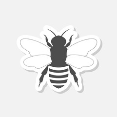 Honey bee silhouette icon sticker isolated on gray background