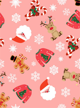 cute Christmas seamless pattern with beautiful character design, illustration vector 