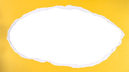 Greeting card, festive abstract texture postcard template frame, cut out - yellow torn paper book sheet for scrapbooking, isolated on empty transparent or white background png