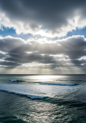 Fototapeta premium Wide Open Ocean with Cloud Cover and Bright Sunlight