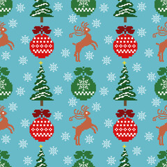 Festive Pixel Art Christmas Seamless Pattern