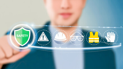 Person selecting safety icon in a digital interface
