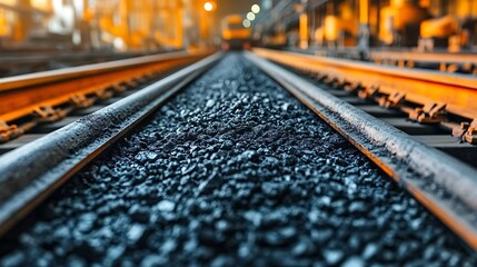 Obraz premium Railway tracks and train with industry.