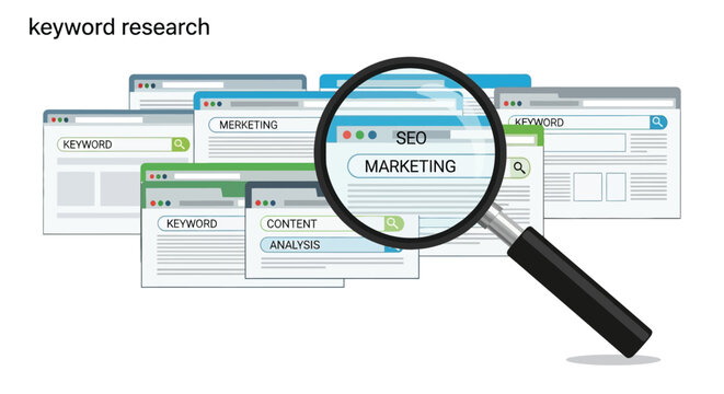 Strategic online presence keywords research through analytical magnifying search tool