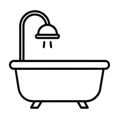 Bathtub with shower outline vector icon
