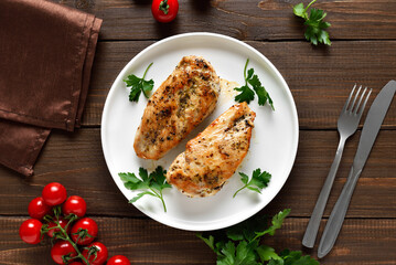 Roasted chicken breast on plate