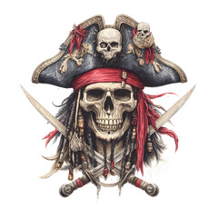 Fototapeta premium Skull-adorned pirate hat with crossed swords and decorative elements
