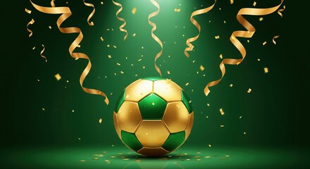 Soccer Ball Award Celebration Scene with Confetti and Gold Ribbons