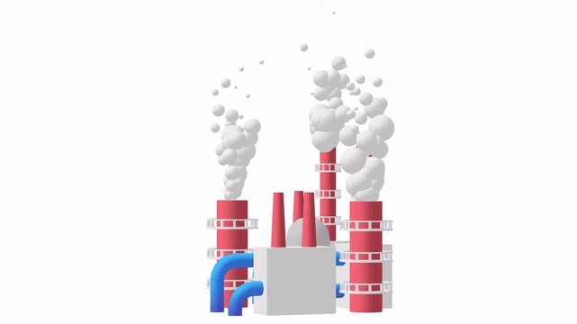 Industrial building factory facility power plant with smoke from chimney 3d render animation available in FullHD and 4K video