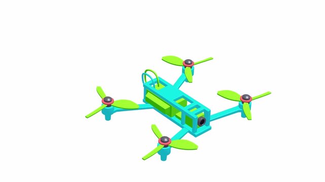 FPV Tactical Drone Flying Loop - 3D animation isolated on white background. Remote control air drone. Pink Dron flying with action video camera.