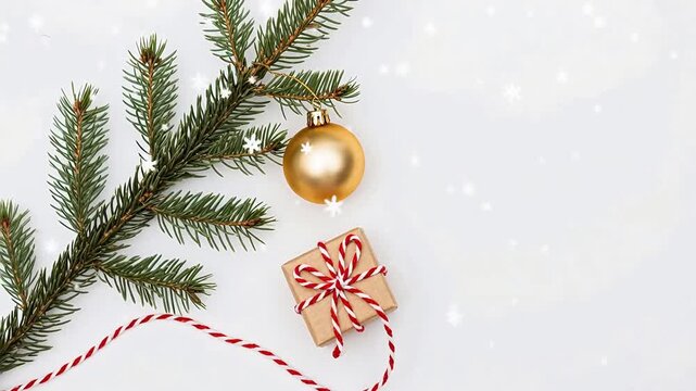 Christmas decoration with pine branch and gift