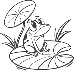 Cute Cartoon Frog Sitting on Lily Pad