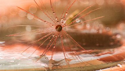Water Droplets on Dandelion Seed Macro
