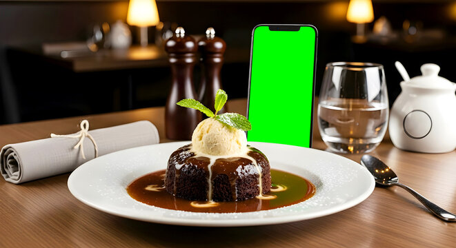 Sticky Toffee Pudding With Smartphone Green Screen &mdash; Puding Karamel Inggris Dengan Layar Hijau Ponsel