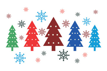 Obraz premium Vector illustration of colorful christmas trees and snowflakes illustration