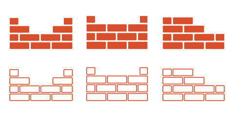 Brick wall solid and line art icon set, a versatile graphic for construction, home, and industrial-themed designs.