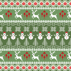 Festive Green Pixelated Christmas Sweater Pattern