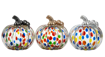 Three Polka Dot Glass Pumpkins with Different Stems