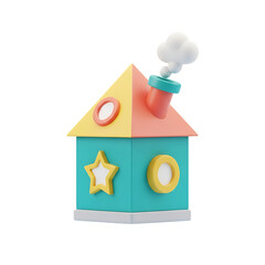 Charming whimsical house with chimney puffing smoke for real estate branding needs isolated on transparent background png