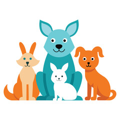 A vector illustration set of funny cartoon animals including a rabbit, bunny, cat, dog, pig, and donkey, perfect for pet and farm character design