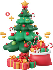 Christmas tree and gift box, Christmas theme elements 3d illustration
