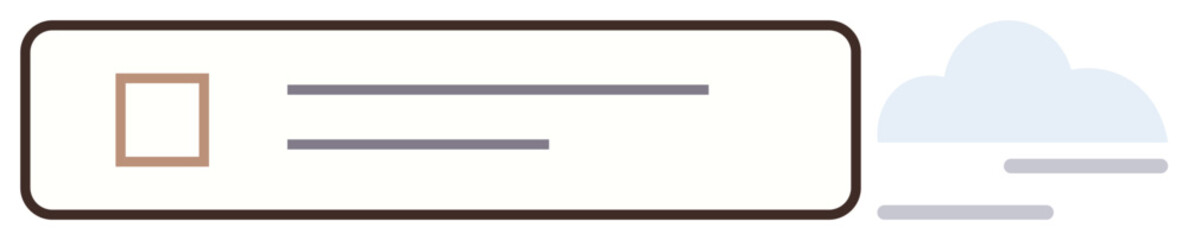 Obraz premium Rectangular list interface featuring a checkbox and two lines, paired with a cloud element. Ideal for data organization, cloud storage, connectivity, task management, minimalism, productivity, simple