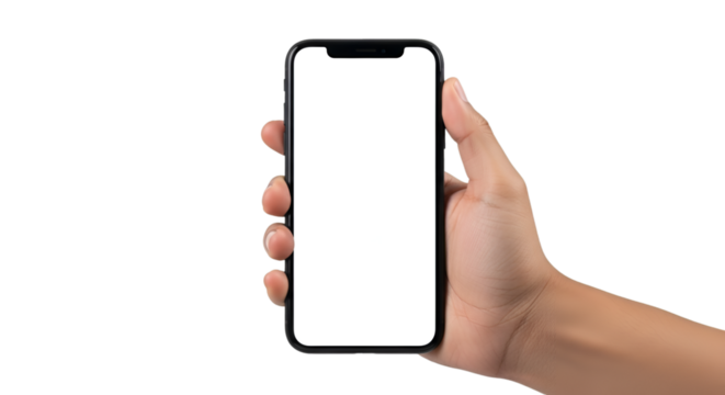 Hand Holding Smartphone with Blank White Screen mobile phone