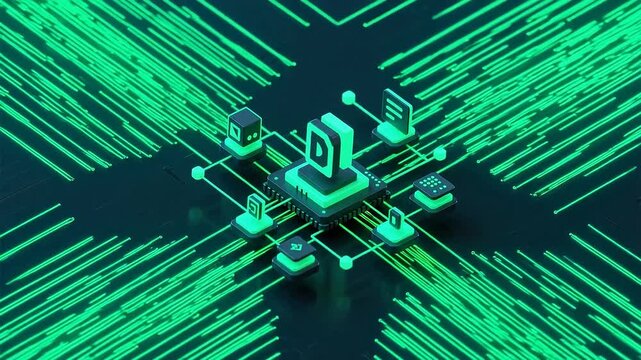Green tech circuit icons network