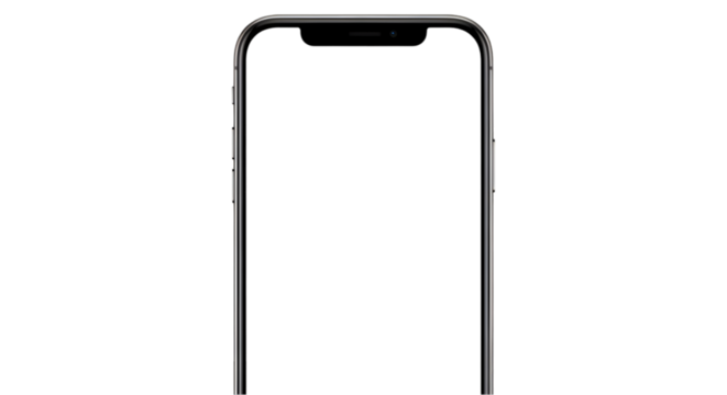 Top section of a modern smartphone with dark screen on black background