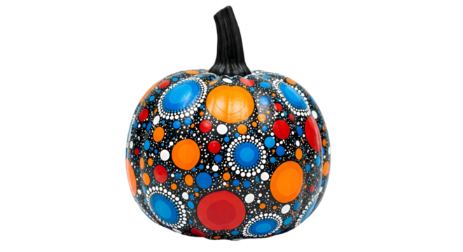 Hand- Painted Pumpkin With Colorful Dot Pattern fall