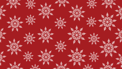 Snowflakes seamless pattern red christmas vector background, white holiday repeat texture.