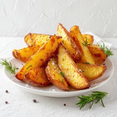 Potato wedges served on a white ceramic plate.