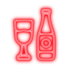 Red Champagne Bottle and Wine Glass Pair with Bold Outline for Event Posters, Party Menu Layouts, and Festive Branding