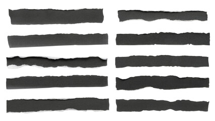 ripped dark paper strips with rough edges and texture  . Isolated on transparent background, png