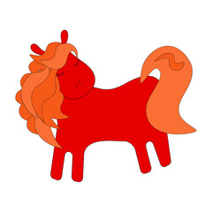 Cartoon character of a red horse with a red mane. Symbol of 2026 in the Chinese calendar – color vector flat illustration