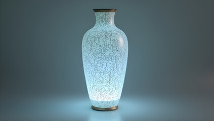Artistic porcelain vase with a cracked pattern. The vase shimmers in soft light and detailed surface design.