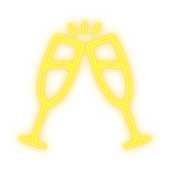 Yellow Champagne Toast Pair with Star Bursts for Jubilee Events, Party Flyers, and Elegant Hospitality Graphics